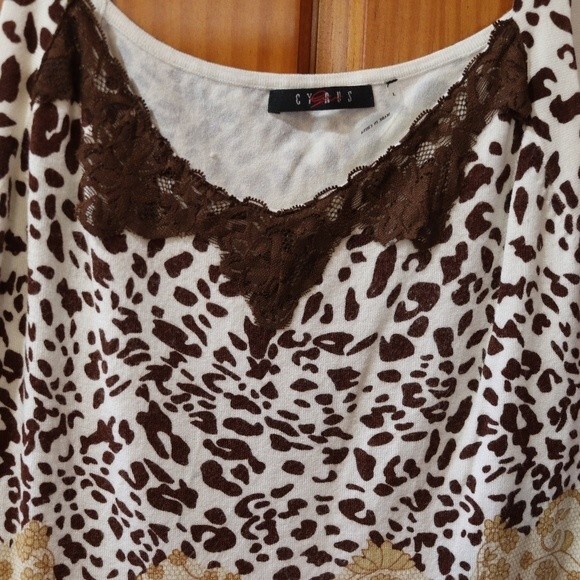 Cypress Animal Print Lace Trim Floral Cami Tank Top LG - Picture 3 of 13
